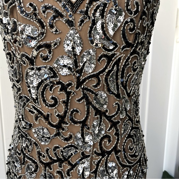 Vintage Oleg Cassini Black Tie Collection Silk Rhinestone Halter Dress Size 10 - Picture 2 of 15